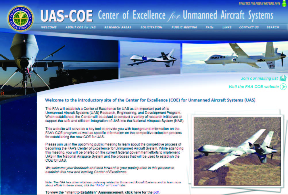 UAS Center of Excellence solicitation to be released in May